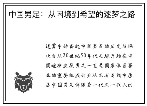 中国男足：从困境到希望的逐梦之路